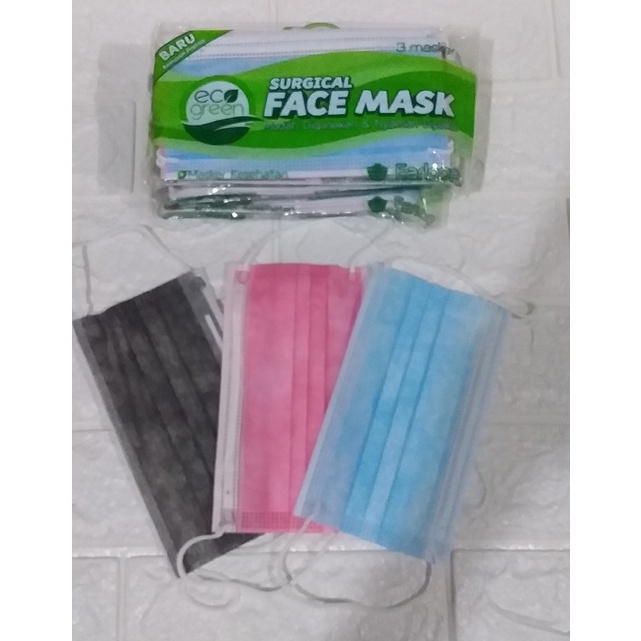 masker earloop eco green 3ply rencengan isi 3pcs