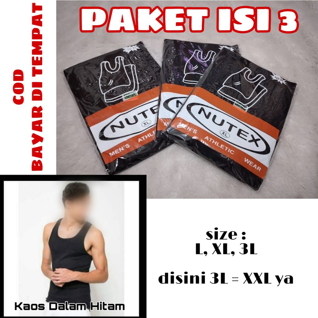 [3PCS] KAOS DALAM PRIA WARNA HITAM / KAOS DALEMAN PRIA HITAM / BAJU DALAM PRIA HITAM