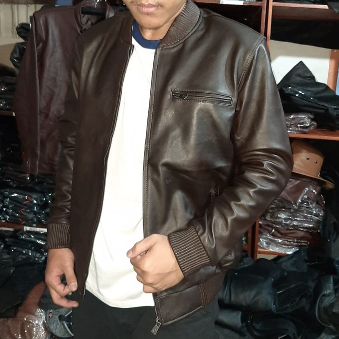 Jaket Bomber Kulit Domba Asli Pria Elegant Brownie ARL 033 Bomber Ariel Noah 90