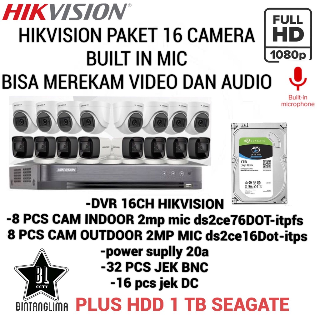 PAKET CCTV HIKVISION 16camera 2MP SUPORT audio