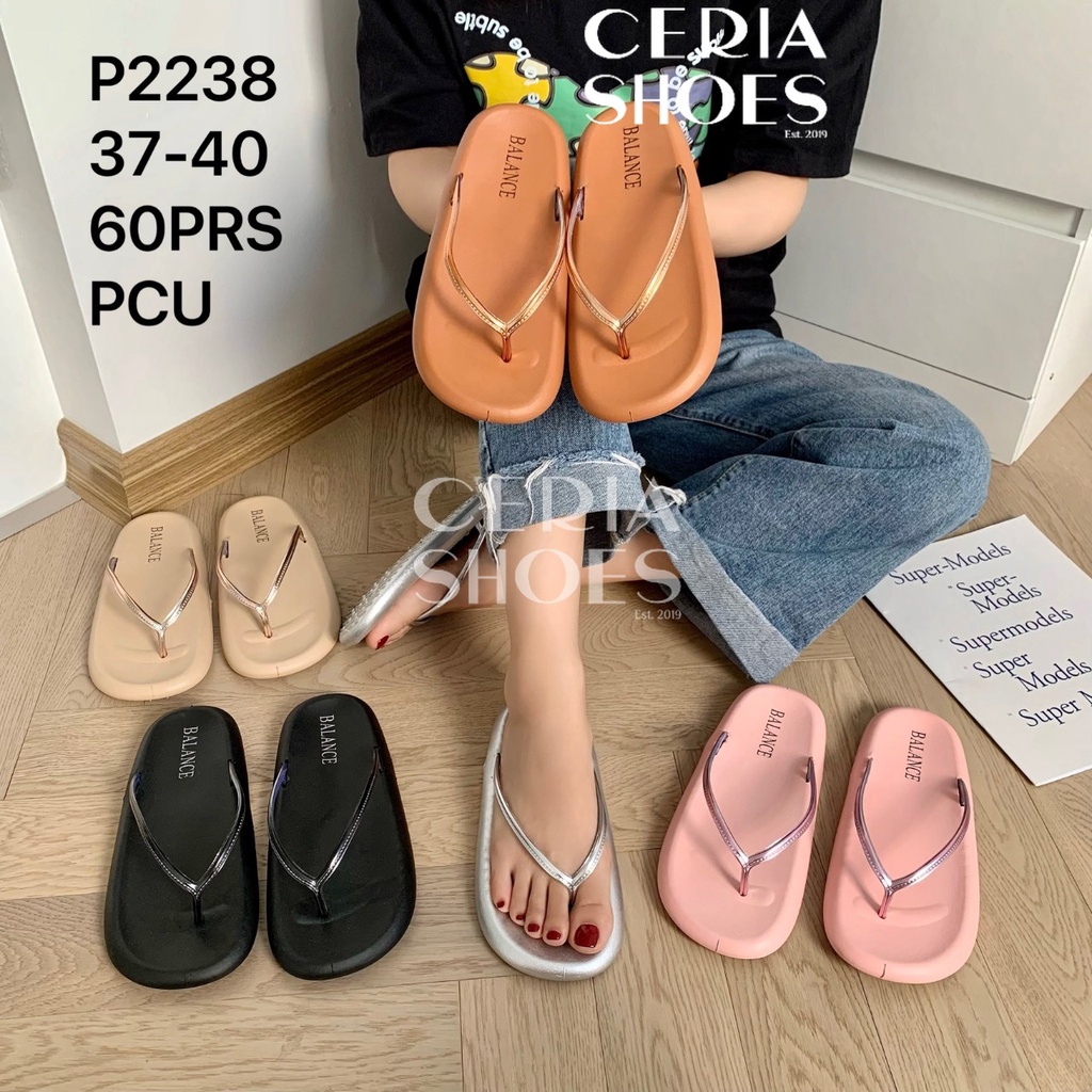 PVC Sandal Jepit Jelly Wanita Import List Glossy Bahan Rubber Empuk Elastis Non-Slip 238