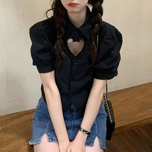 [✅BISA COD]  #Sisjuly# Kemeja berongga wanita baru, wanita cantik, tipis dan pendek, atasan angin kelompok, mahasiswi lenga