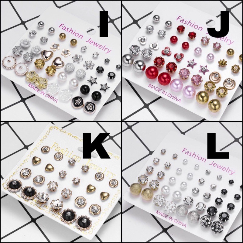 12 Pasang Set Anting korea terbaru model tusuk Mutiara Intan terbagus premium earring hadiah kado