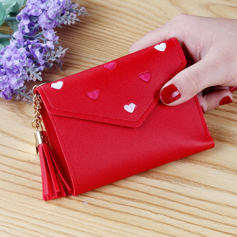 (8 WARNA) Dompet Lipat Cewek Fashion Korea Embroidery LOVE BORDIR Lomenia LOD039