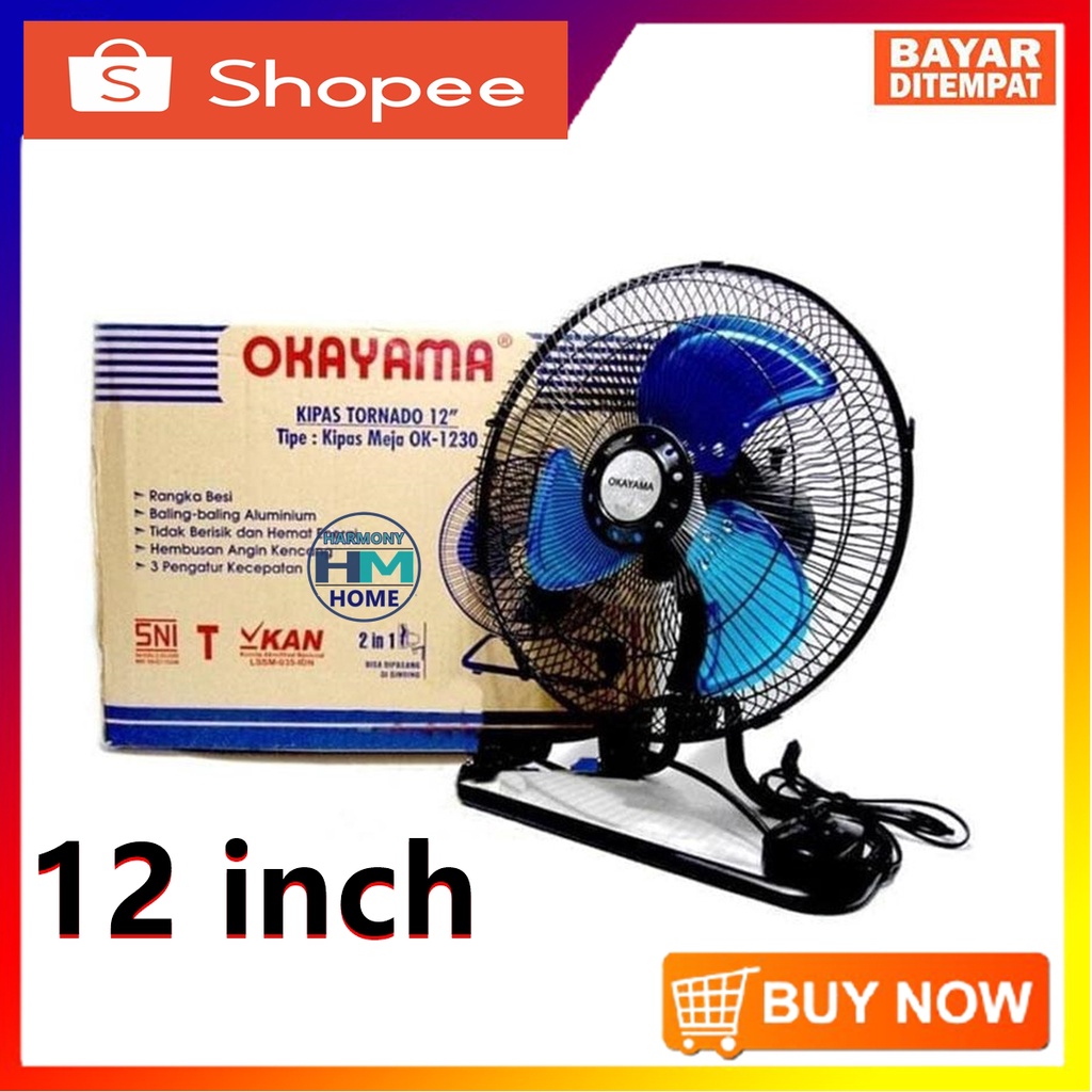 Okayama Kipas Angin Tornado Besi Zize 12 inch Model 2 in 1 Floor - Wall Fan