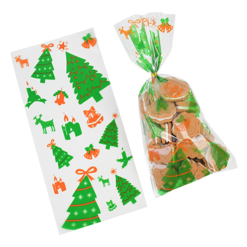 [Christmas Home Decoration Products] [50 Pcs Pack Santa Claus Christmas Tree Elk PVC Bags ] [Self Adhesive Cookie, Snack, Transparent Clear Gifts Bags For Xmas Party Supplies]