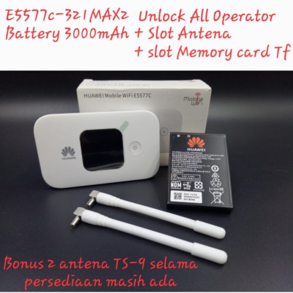 Huawei 4G E5577 Wifi Murah Modem Hitam  3000mAh Mifi - Unik Router Lte [MAX2] Antena