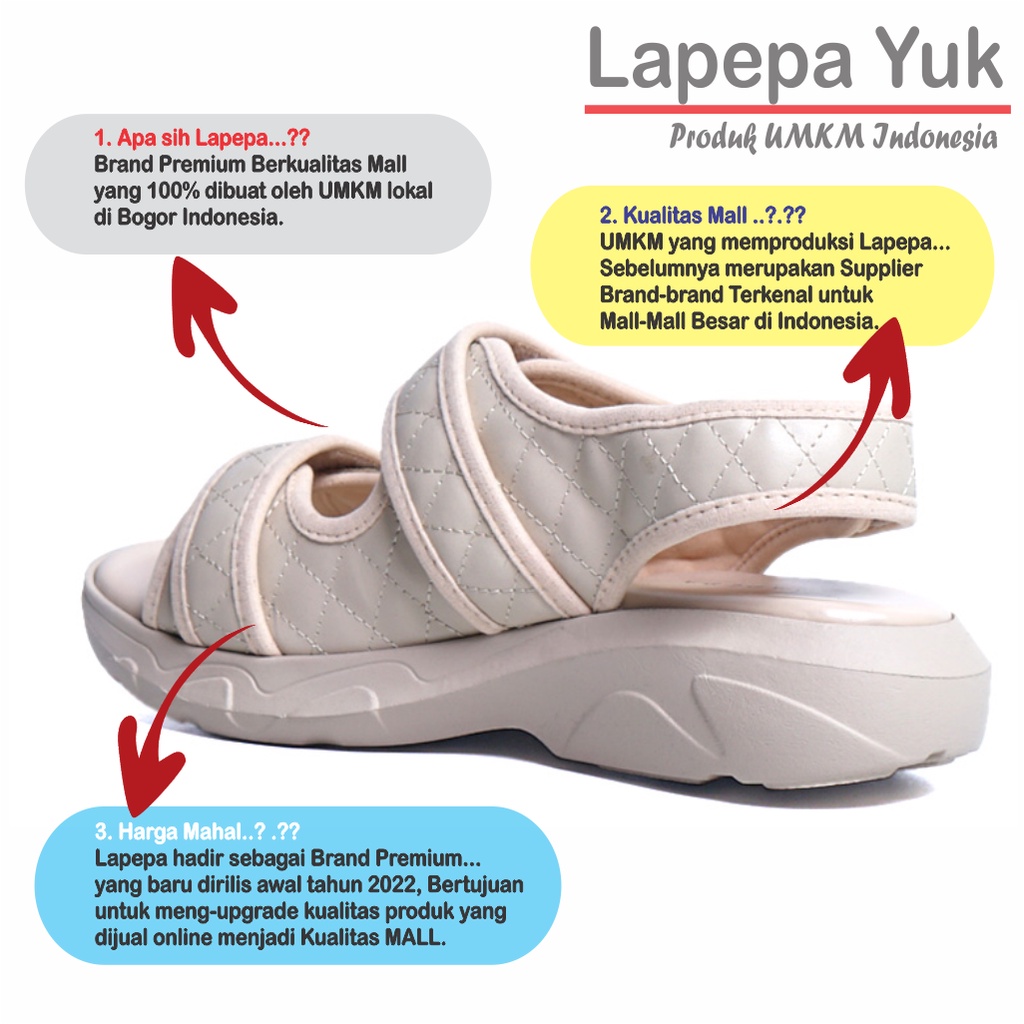 LAPEPA YUK -  Sepatu Sandal Wanita Casual Wedges ZAHRA Model Ban dua Strap Tali belakang Hak Tinggi Sole 4 cm Sendal Gunung Gladiator Korean Style Kasual Size 36 37 38 39 40 Warna Cream Krem Soft Terbaru Shoes Ori Original Mall Official Store