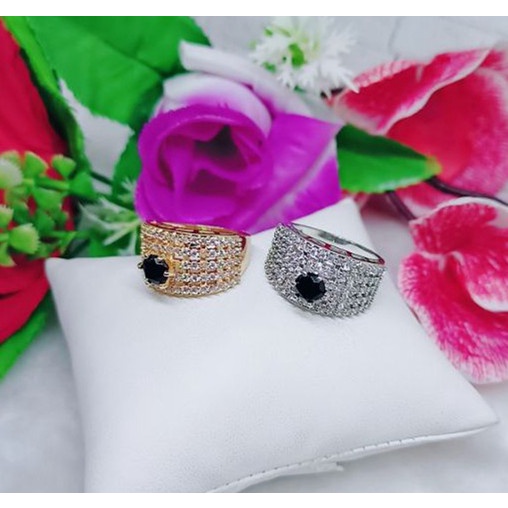 Cincin xuping permata putih dan hitam lapis emas 18k perhiasan fashion 031,032