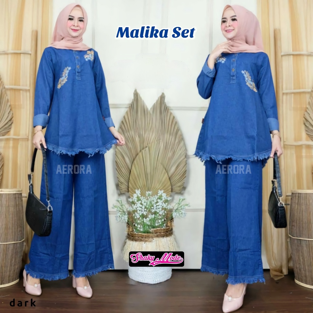 Baju Setelan Stelan Fashion Set Jeans Jins Denim Muslim Wanita Busui Bordir Cantik Kancing Aktif Kekinian Terbaru 2022 Ld 108 P 80 Bambu Set Allsize