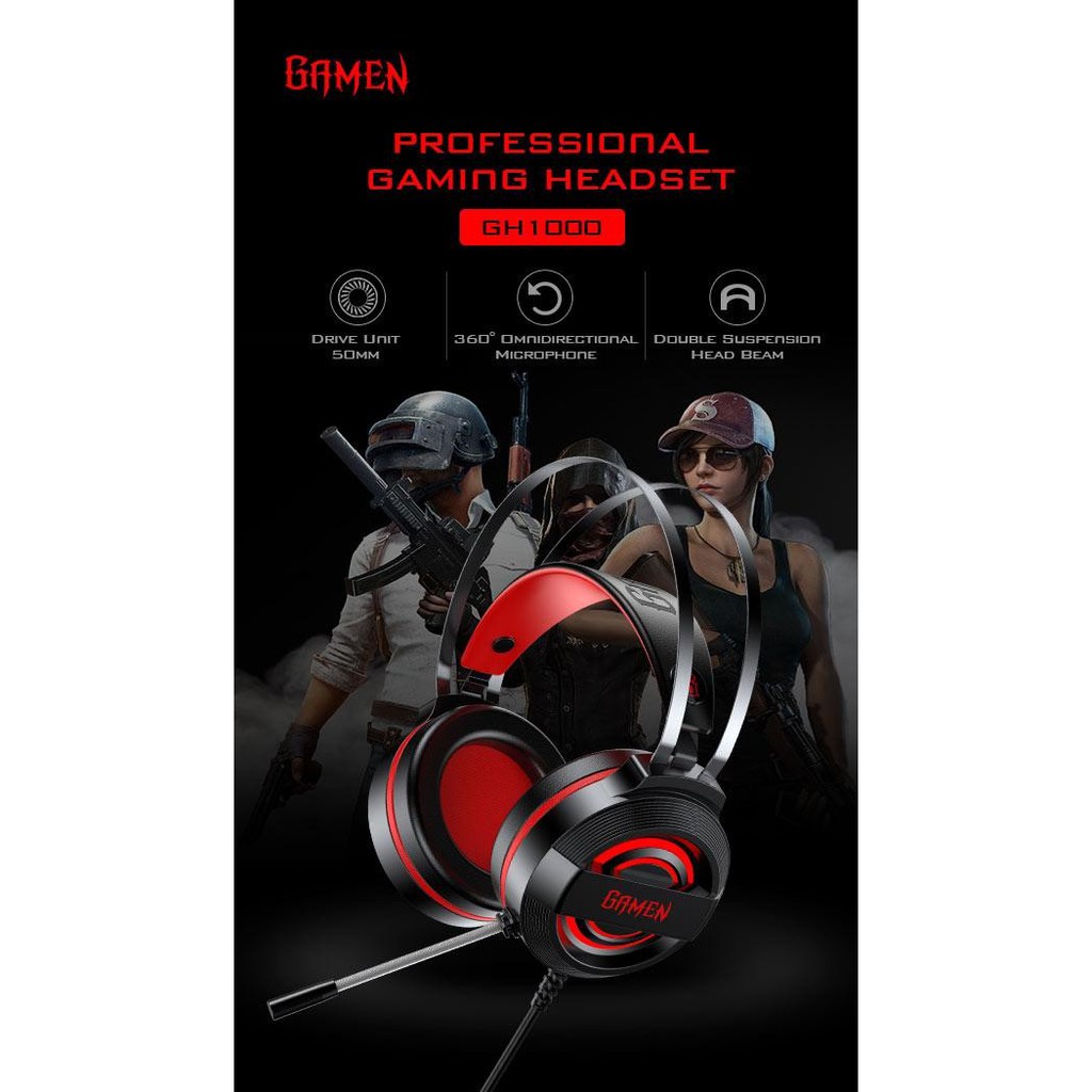 Headset Black GAMEN GH1100 7 Color Breathing Lights Gaming