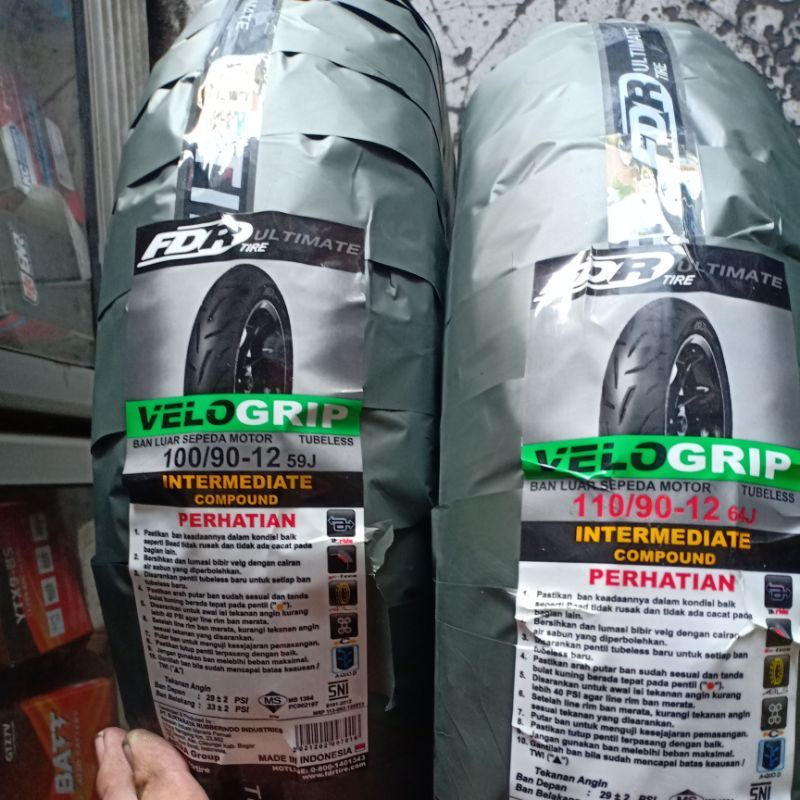 ban FDR velogrip ring 12 sepasang depan dan belakang ukuran 100-90/12 dan 110-90/12 mendium compound