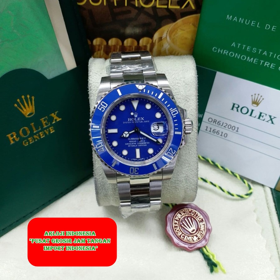 New Jam Pria Rolex Submariner Blue Swiss Clone Garansi Mesin 1th