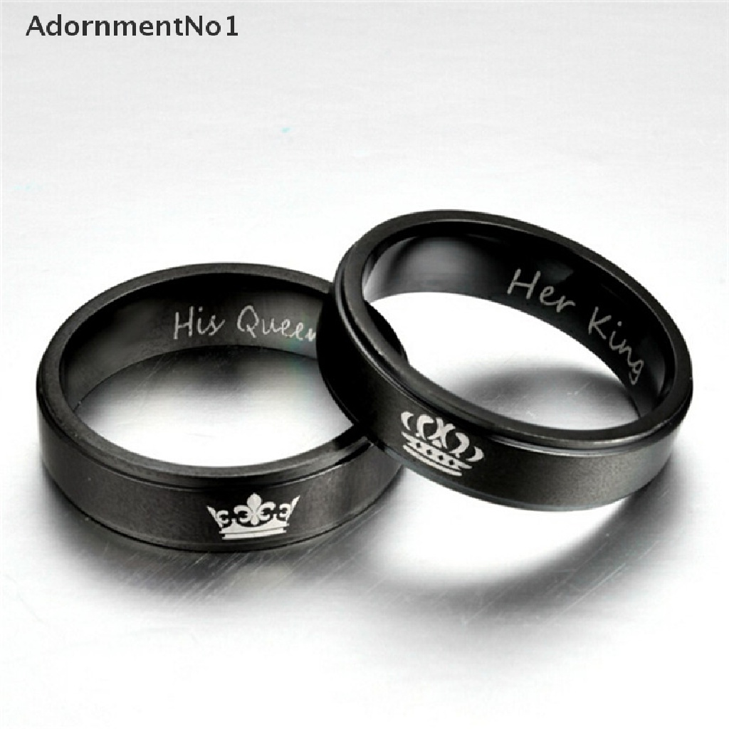 (AdornmentNo1) Cincin Stainless Steel Motif Tulisan HIS QUEEN / HER KING Untuk Pasangan / Pria / Wanita