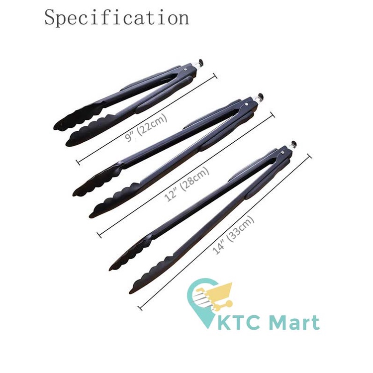 KTCmart - Capitan Jepitan Hitam Penjepit Hitam Makanan Kue Gorengan Mie Stainless Steel Pencapit Penggorengan