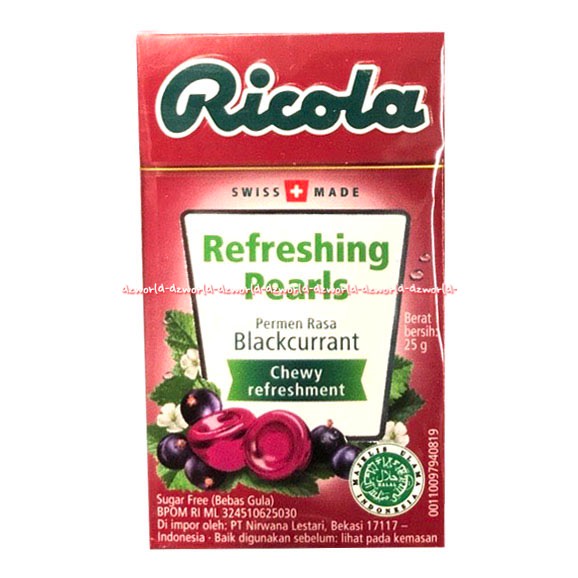 Ricola Refreshing Pearls 25gr Rasa Blackcurrant Spearmint Strawberry Chewy Refreshment Permen Lunak Melegakan Tenggorokan Rikola Candy