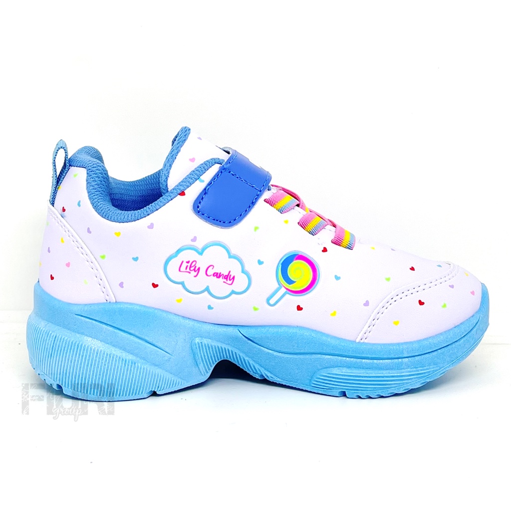 FIURI - ANDO ORIGINAL -  LILY CANDY PEREKAT 29-32 PUTIH BIRU UNGU PINK  - SNEAKERS KANVAS SOL KARET ANAK KECIL PEREMPUAN  - SEPATU PERMEN LOLIPOP KETS LUCU FASHION TRENDY - SEPATU SEKOLAH PAUD TK KRETEKAN PEREKAT CEWEK MURAH PROMO DISKON BONUS KAOS KAKI