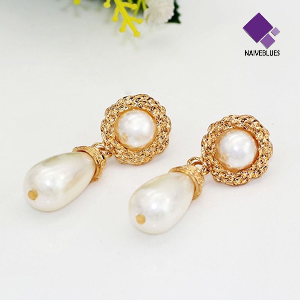 Anting Juntai Warna Emas Aksen Mutiara Untuk Wanita