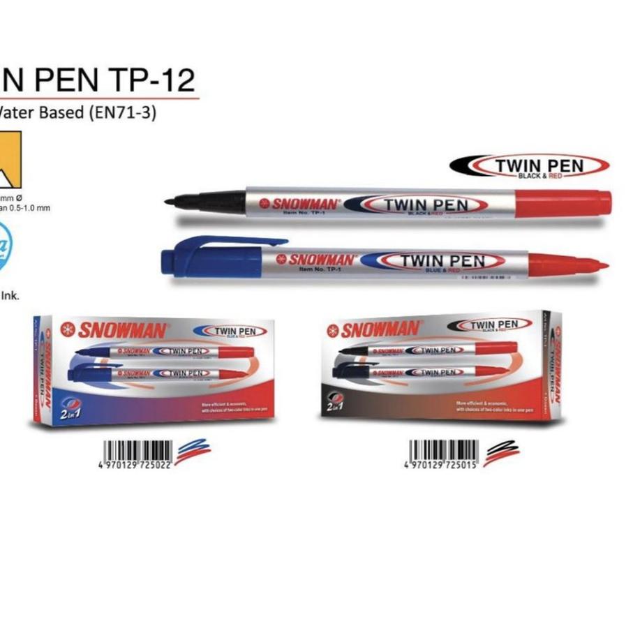 

Kekinian SPIDOL TWINPEN SNOWMAN 2 WARNA / PEN 2 SISI LUSIN - 12 pcs