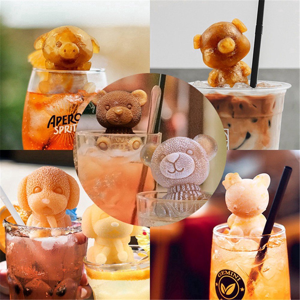 3D Bear Ice Cube Mold Silicone Cute Creative Coffee Milk Tea Ice Cube Mold