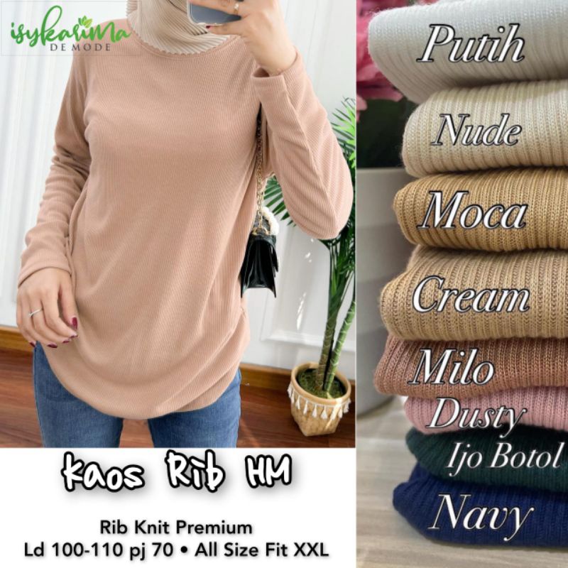 Atasan Lengan Panjang Kaos Rib Knit Premium