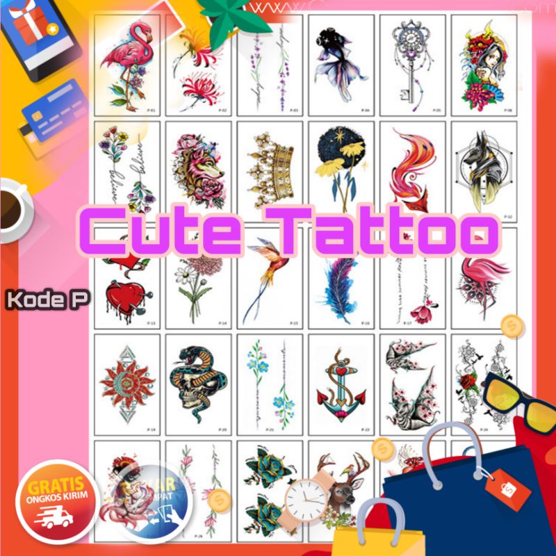 Tato Temporer Angsa Bunga Lucu Set P Temporary Tattoo