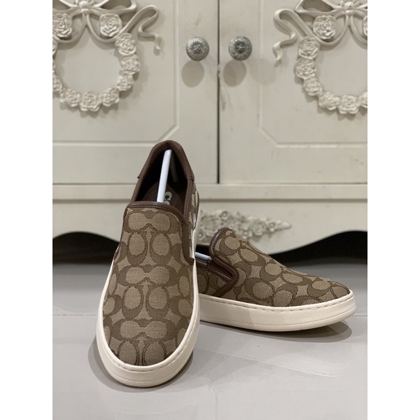 SEPATU COACH WOMEN WELL SLIP ON SNEAKER BROWN ORIGINAL NEW SIZE 38.5 39