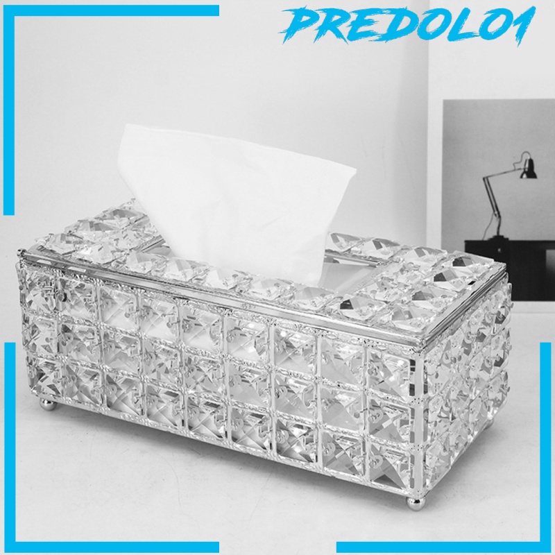 [PREDOLO1] Rectangular Crystal Facial Tissue Box Cover Napkins Metal Case for Bathroom