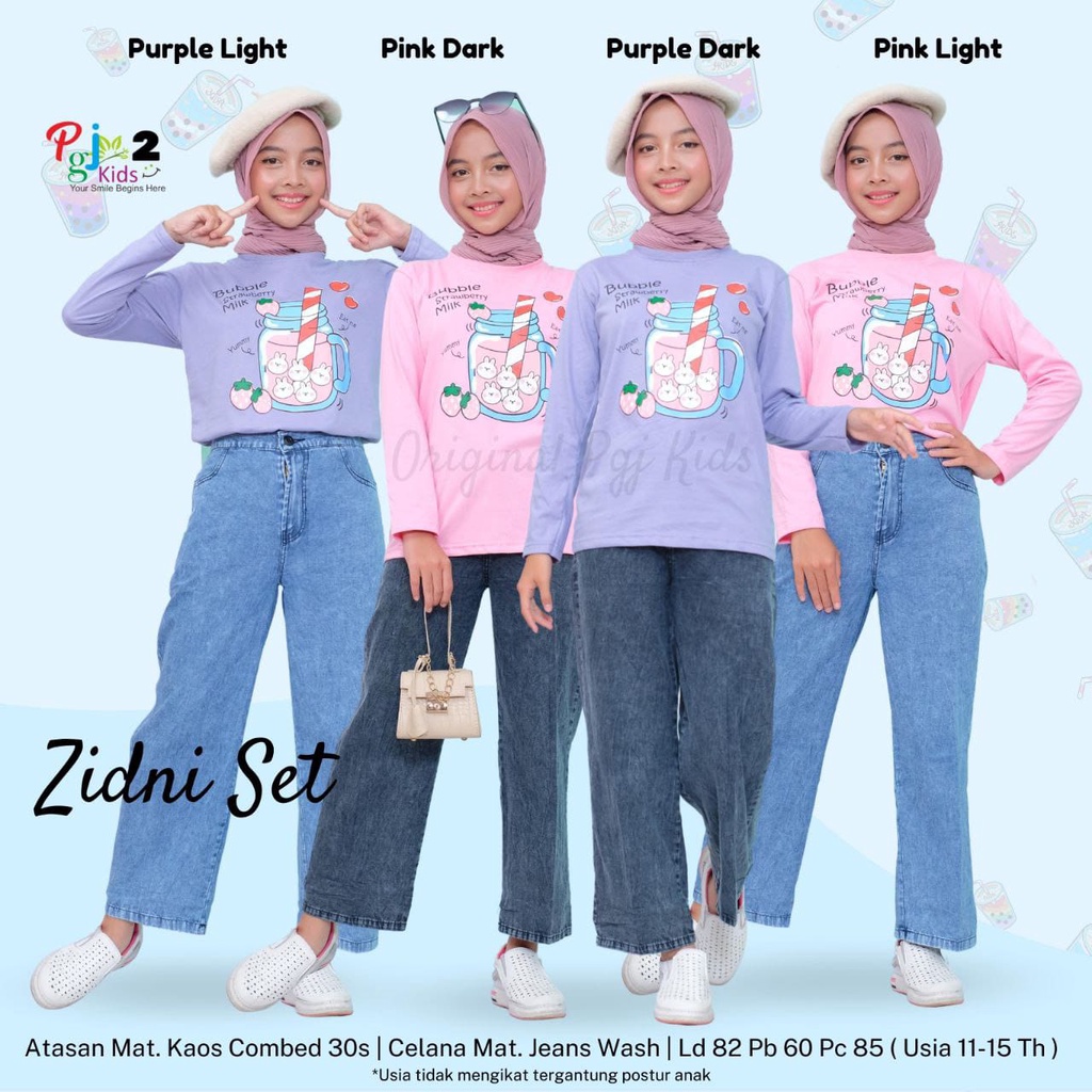 PROMO COD Setelan Atasan Lengan Pajang dan Celana Kulot Jeans Remaja Perempuan Zidni Set Kiddos Kids