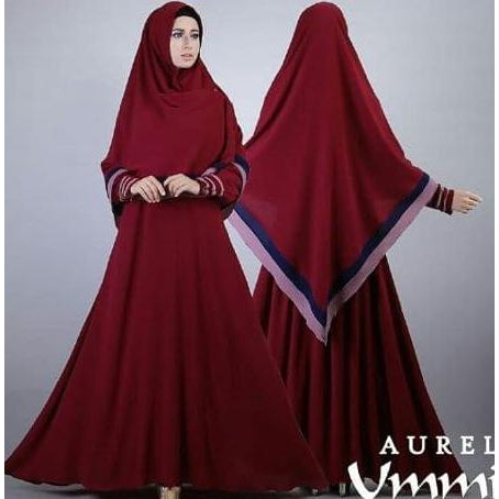 promo ummi aurel syari maron,gamis set jersey premium,busui,baju muslim mura terbaru