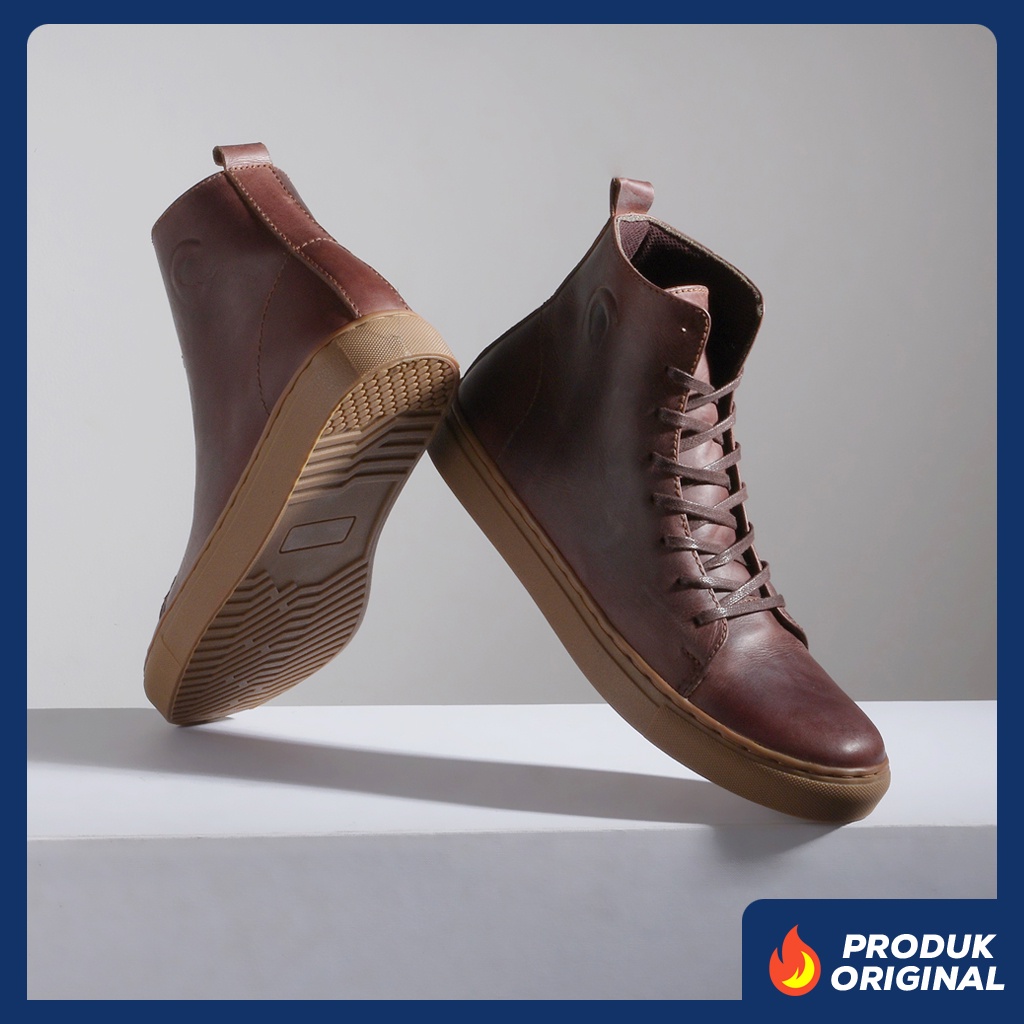MAGNUS BROWN ORIGINAL x GREATA Sepatu Kulit Sapi Asli Pria Boots Tinggi Coklat Tali Casual Formal Klasik Vintage Jalan Kuliah Kerja Touring Riding Motor Classic High Gum Sole Boot Genuine Leather Footwear Big Size Ukuran Jumbo 44 Keren Terbaru Kekinian