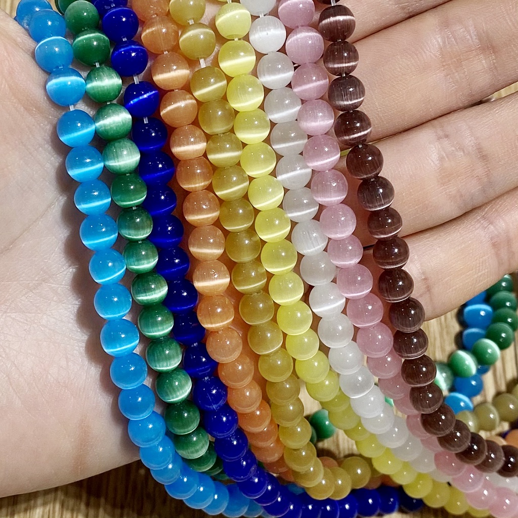 10 pcs/lot Kualitas Tinggi 4/6/8mm Putaran String Opal Longgar Spacer Bead Kaca Alami Cat Eye Beads Untuk Perhiasan Kalung Gelang