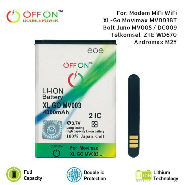 Baterai Batre Double Power OFFON Modem Mifi XL GO Movimax MV003BT Smartfren M2Y Bolt Juno DC009 ZTE WD670 H11348