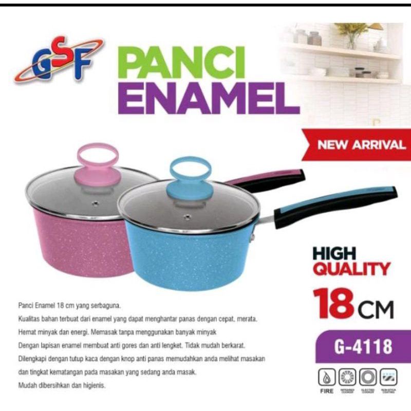 PANCI SUSU ENAMEL GSF 18CM 4118 - PANCI KUAH / PANCI SUSU TUTUP KACA
