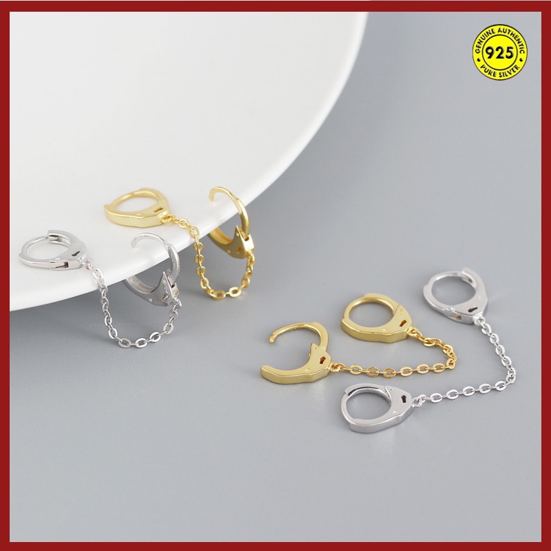 Anting Tindik Telinga Bahan S925 Sterling Silver Model Rantai Gantung Untuk Pria Dan Wanita