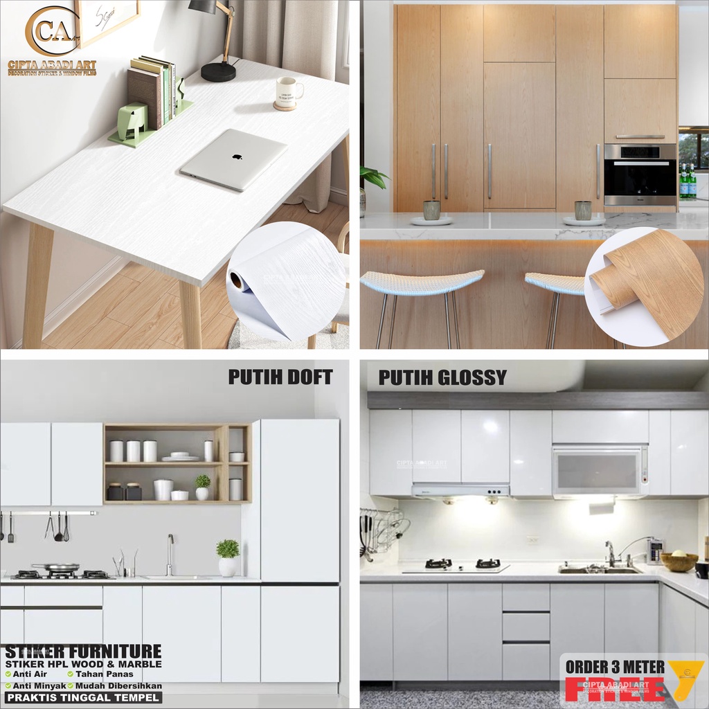 Wallpaper Dapur Stiker Furniture Lemari Meja Dinding Dapur Motif Marmer Marble Polos dan Serat Kayu 
