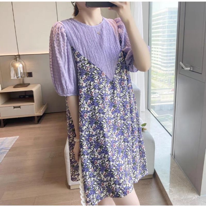 17110 PURPLISH MINI DRESS / DRESS BUNGA / FLOWER DRESS / KOREA DRESS / DRESS CANTIK / UNGU / LILAC
