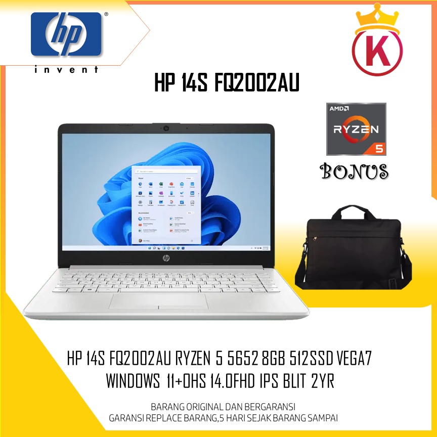 HP 14s LAPTOP RYZEN 5 GARANSI ORIGINAL HP INDONESIA FREE TAS & MOUSE