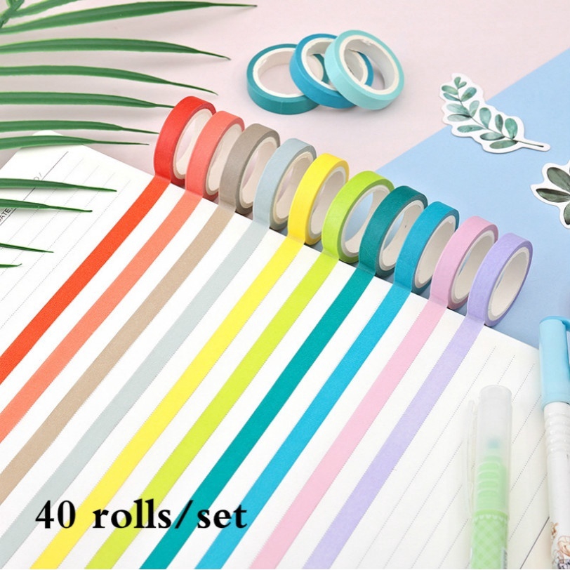 40Pcs / Set Stiker Washi Tape 40 Warna untuk Dekorasi Scrapbook