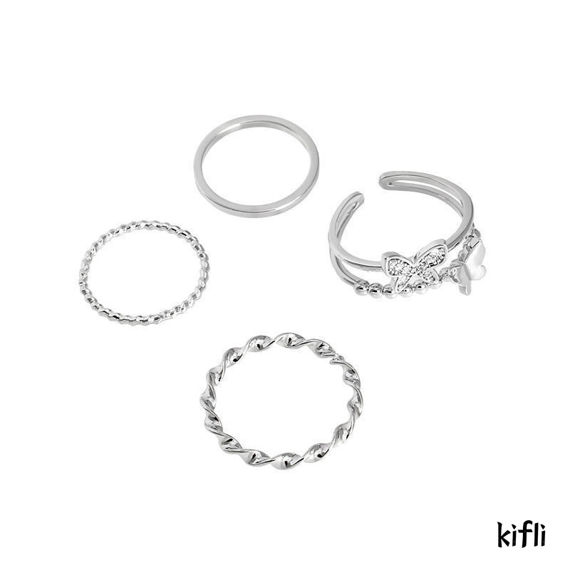 4 Pcs/set 925 Fashion Perak Cincin Set,Kupu-kupu Berlian Imitasi Wanita Jari Cincin,Perhiasan Aksesoris