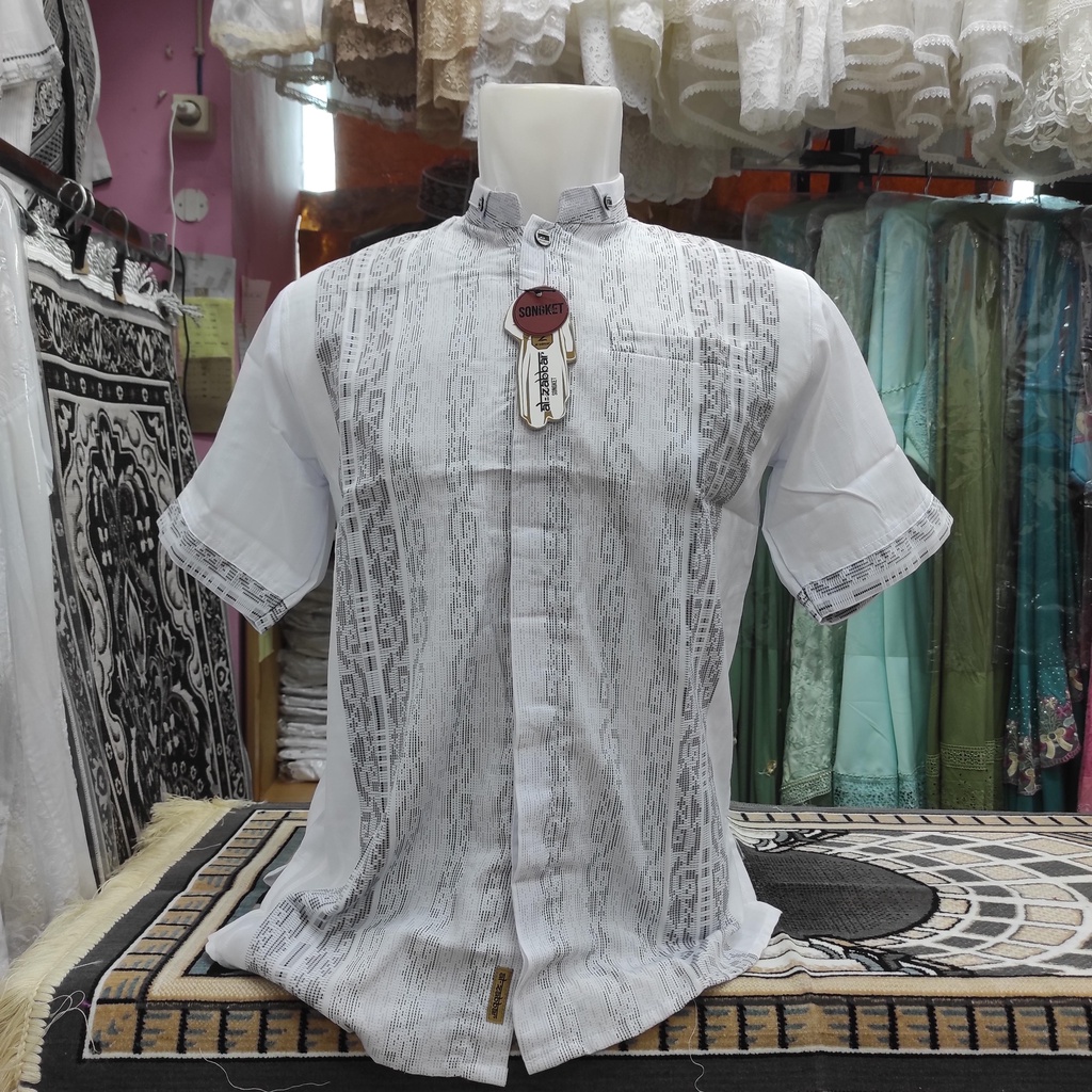 BAJU KOKO TAKWA PUTIH Katun SONGKET AL-ZABBAR - LENGAN PENDEK