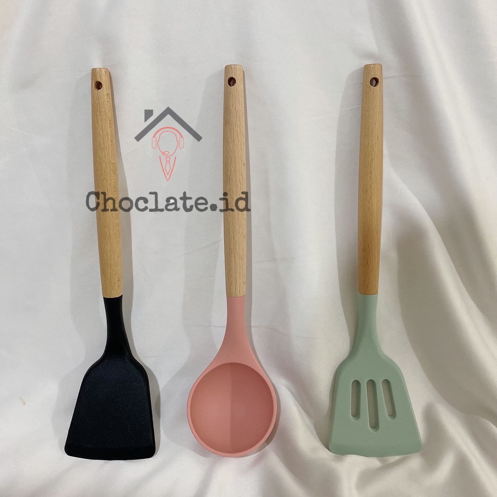 SODET SILIKON GAGANG KAYU SPATULA SILIKON GAGANG KAYU