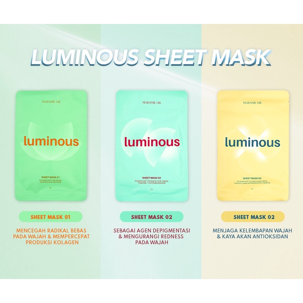 ❤ RATU ❤ Madame Gie Luminous Sheet Mask 20g | Masker Wajah Luminus