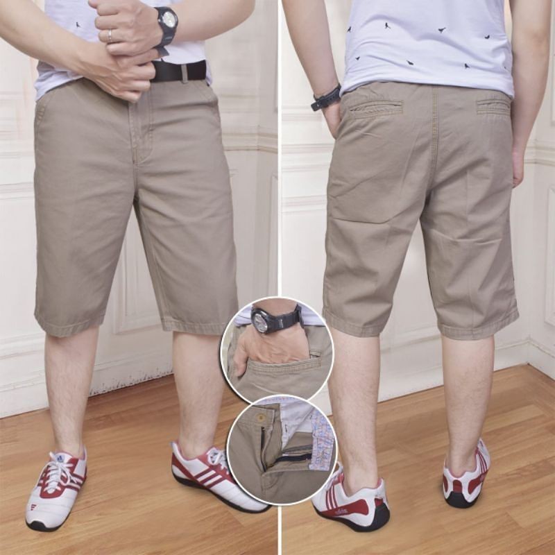 Syal celana pendek  polos Chino kanvas pria hitam abu hijau cream UK kecil -big size /jumbo original