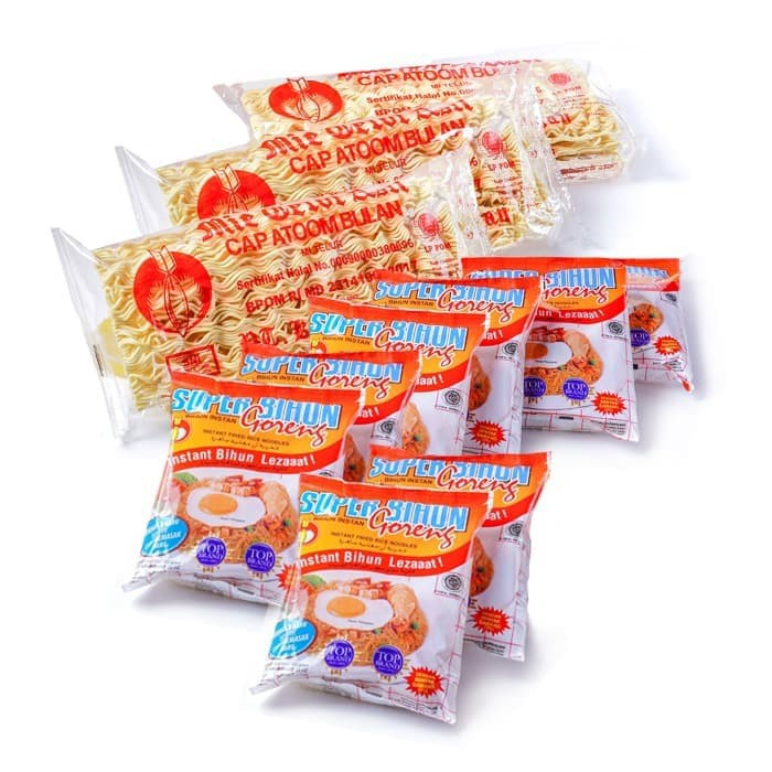 Paket E - Mie Telor Asli Cap Atoom Bulan / Atom Bulan (3 pcs) + Super Bihun Goreng (8 pcs)