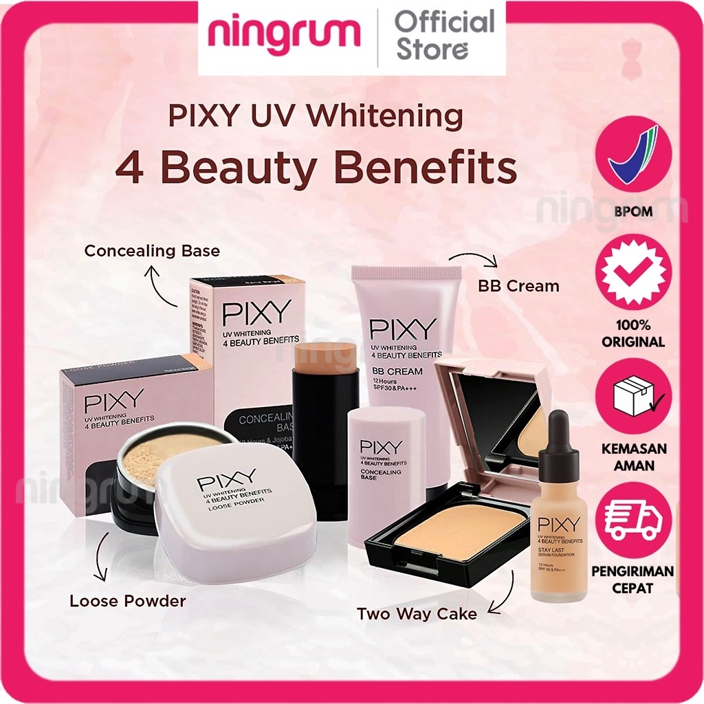 Ningrum - PIXY UV Whitening SERIES 4 Beauty Benefits | Pixy UV Whitening BB Cream | Pixy UV Whitening Concealing Base | Pixy UV Whitening Loose Powder | Pixy UV Twc Perfect Last | PIXY UV Whitening Stay Last Serum Foundation - Kosmetik