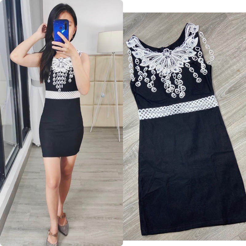 dress import wanita/ dress hitam kombi renda / melisa dress
