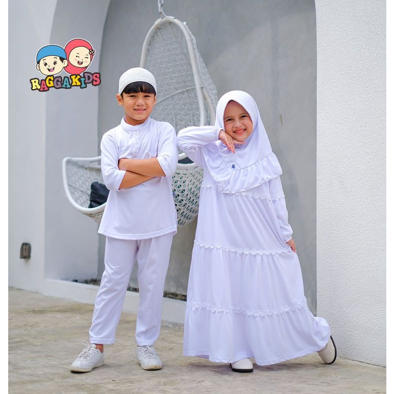 Raggakids Gamis putih Anak premium RG52 bahan adem 1-13 tahun | Setelan koko anak putih dan celana free peci