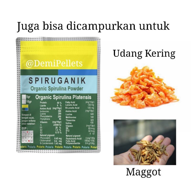 SPIRUGANIK / Spirulina Organik Food grade Mempercepat pigmentasi warna Campuran Pakan ikan hias 5 gram