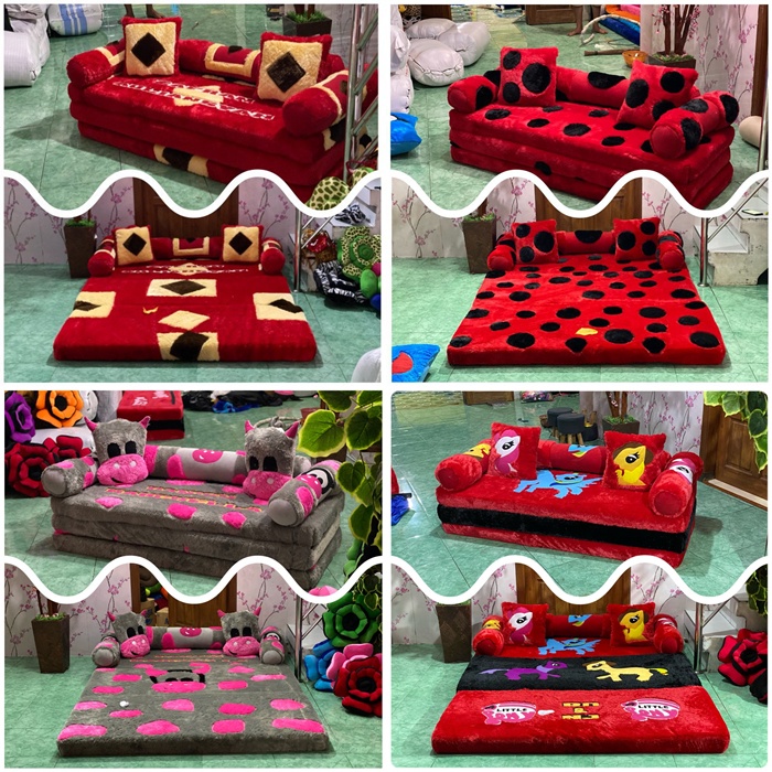 TERBARU !!! Kasur Bulu Karakter / Kasur Lipat Bulu Karakter Rasfur Sofa bed UKURAN Double 200x140x10 cm // Sofa Bed Karakter MURAH // Kasur Santai Bulu / Kasur Bulu Double Kasur Karpet Santai Ruangan Tamu Full Set 2 Bantal 3 guling Bisa di Lipat Jadi SOFA